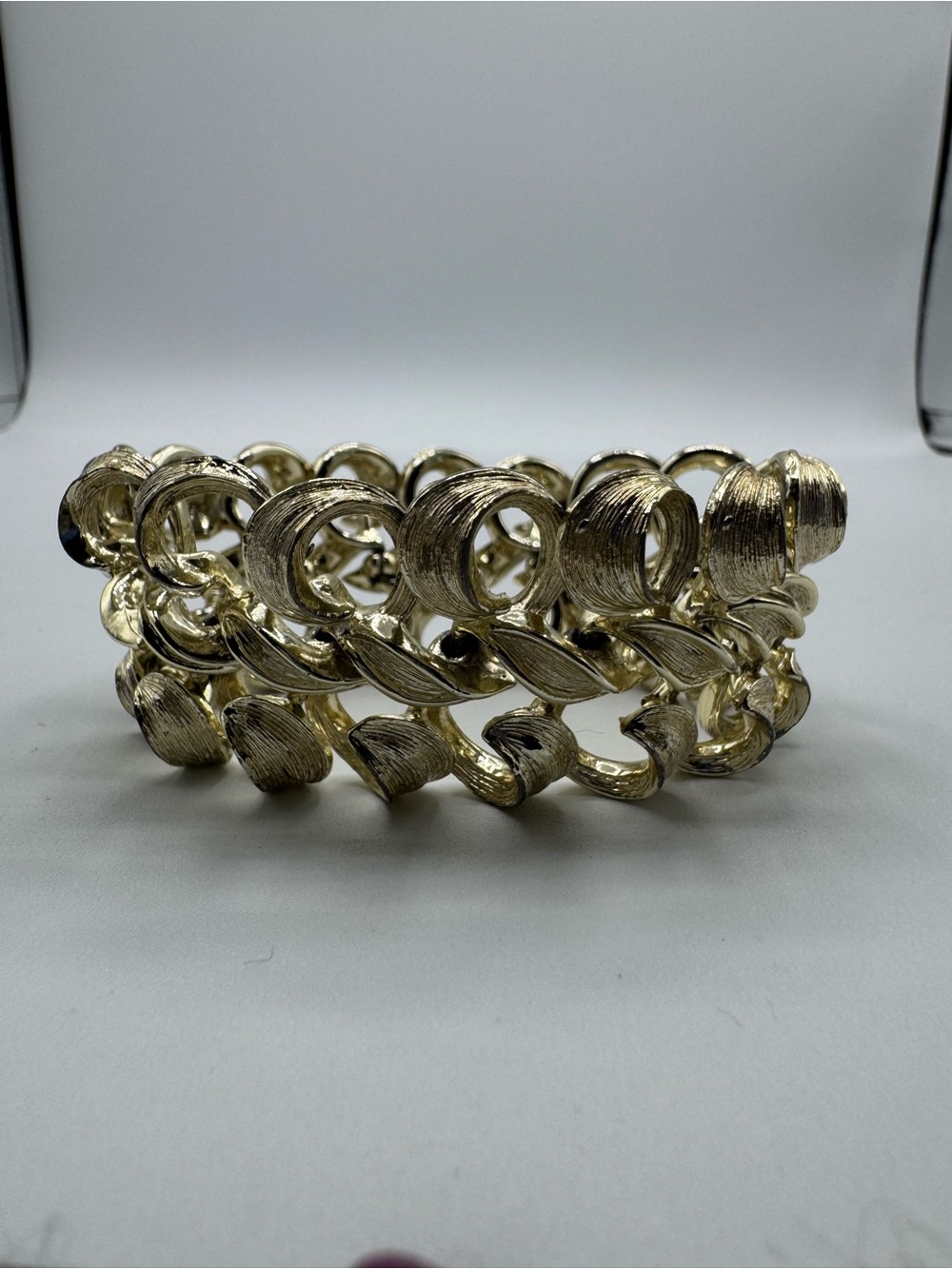 LISNER Vintage Polished Brushed Gold Wide Dressy Cuff Bracelet - 7"